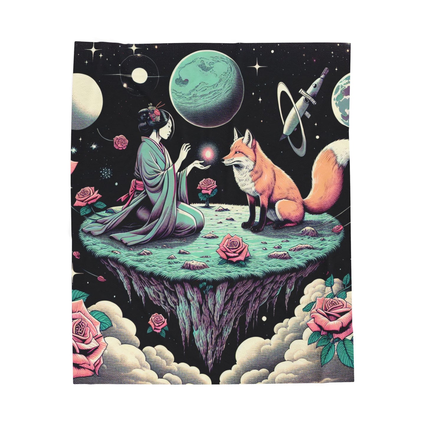 Floating Realm of Stars and Roses - Plush Blanket