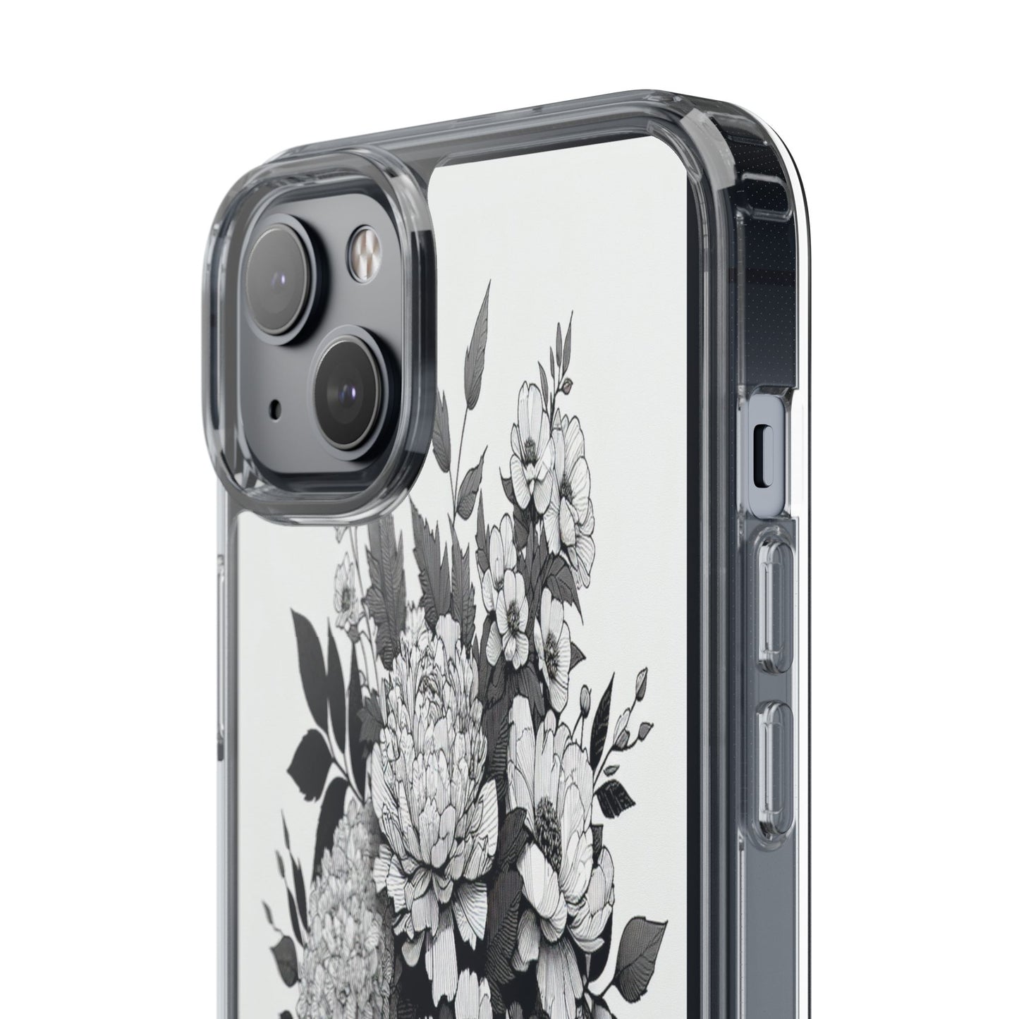 Transparent Floral Arrangement in Black and White Iphone Case Compatible With Iphone 16 15 14 - Clear Phone Cover