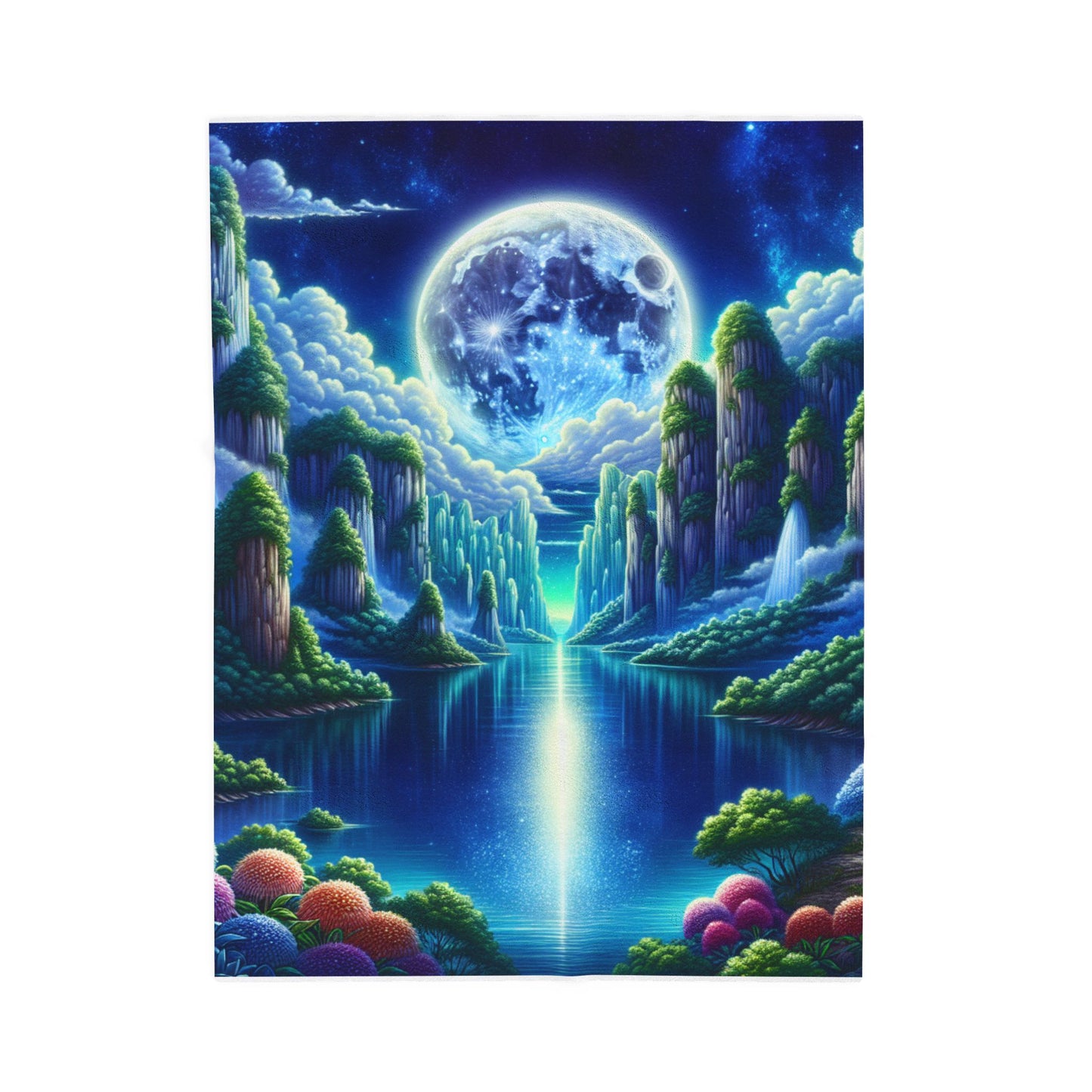 Moonlit Realm of Tranquility - Plush Blanket