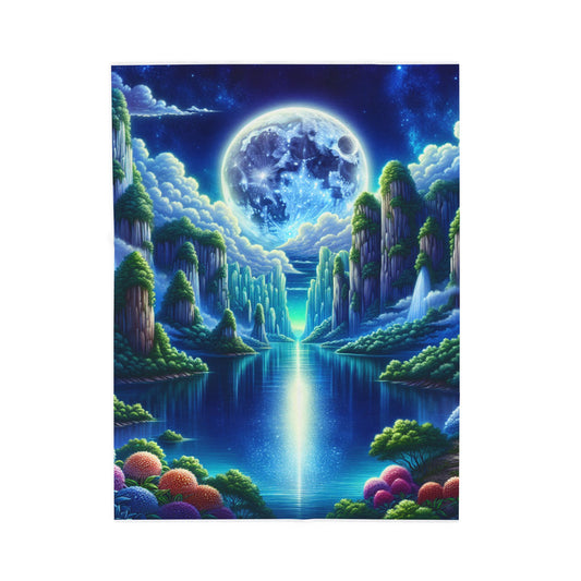 Moonlit Realm of Tranquility - Plush Blanket