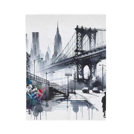 Bridge and Cityscape in Ink and Paint - Plush Blanket