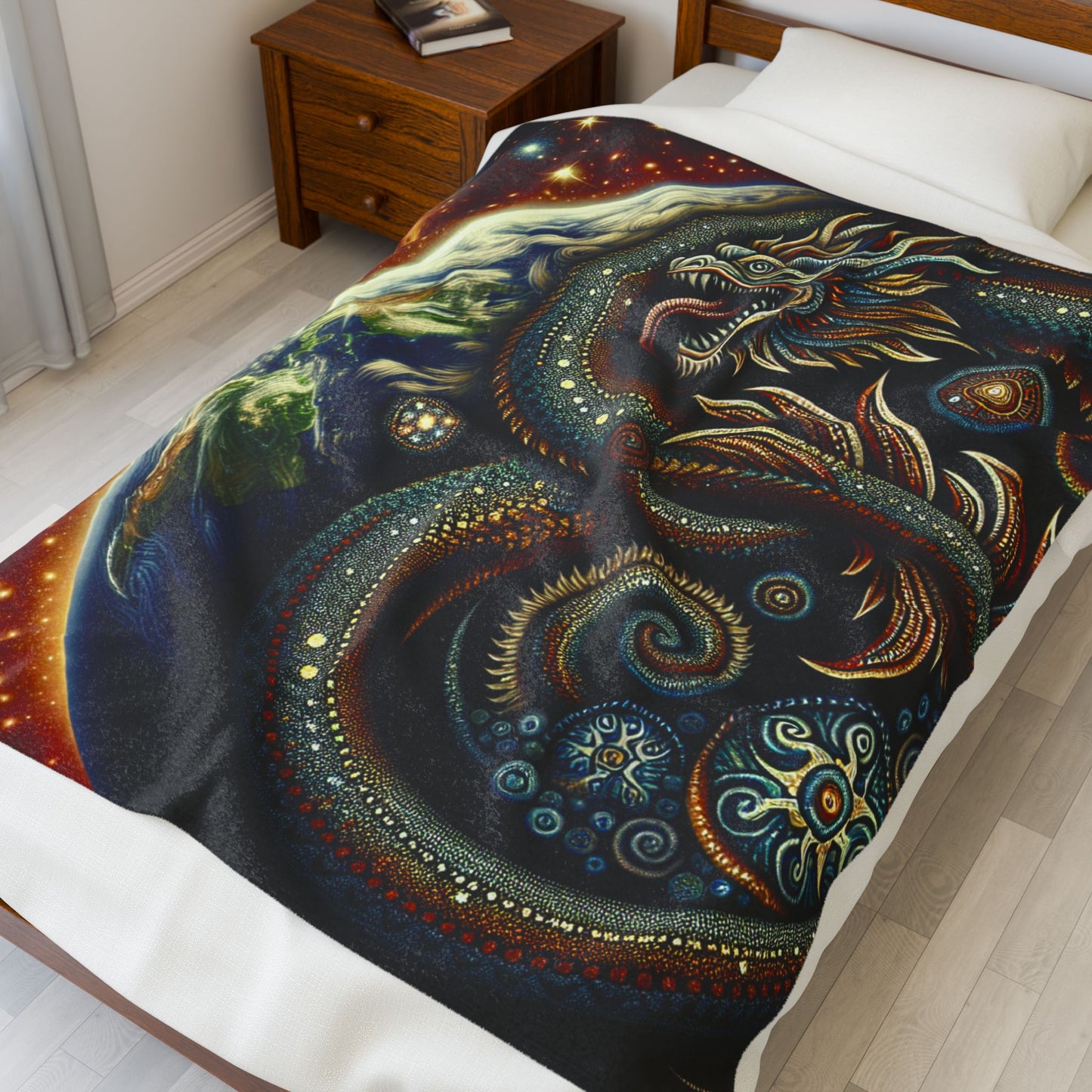 Stellar Dragon's Embrace - Plush Blanket