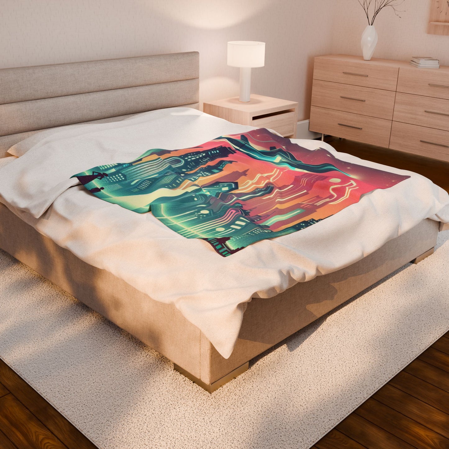 Futuristic Skyline Scene - Plush Blanket