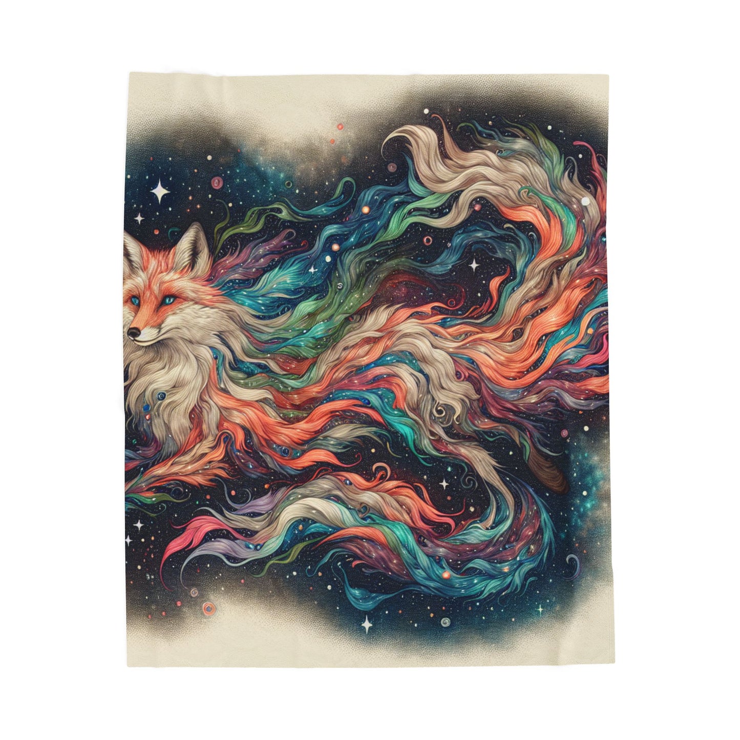 Enigmatic Fox with Cosmic Tails - Plush Blanket