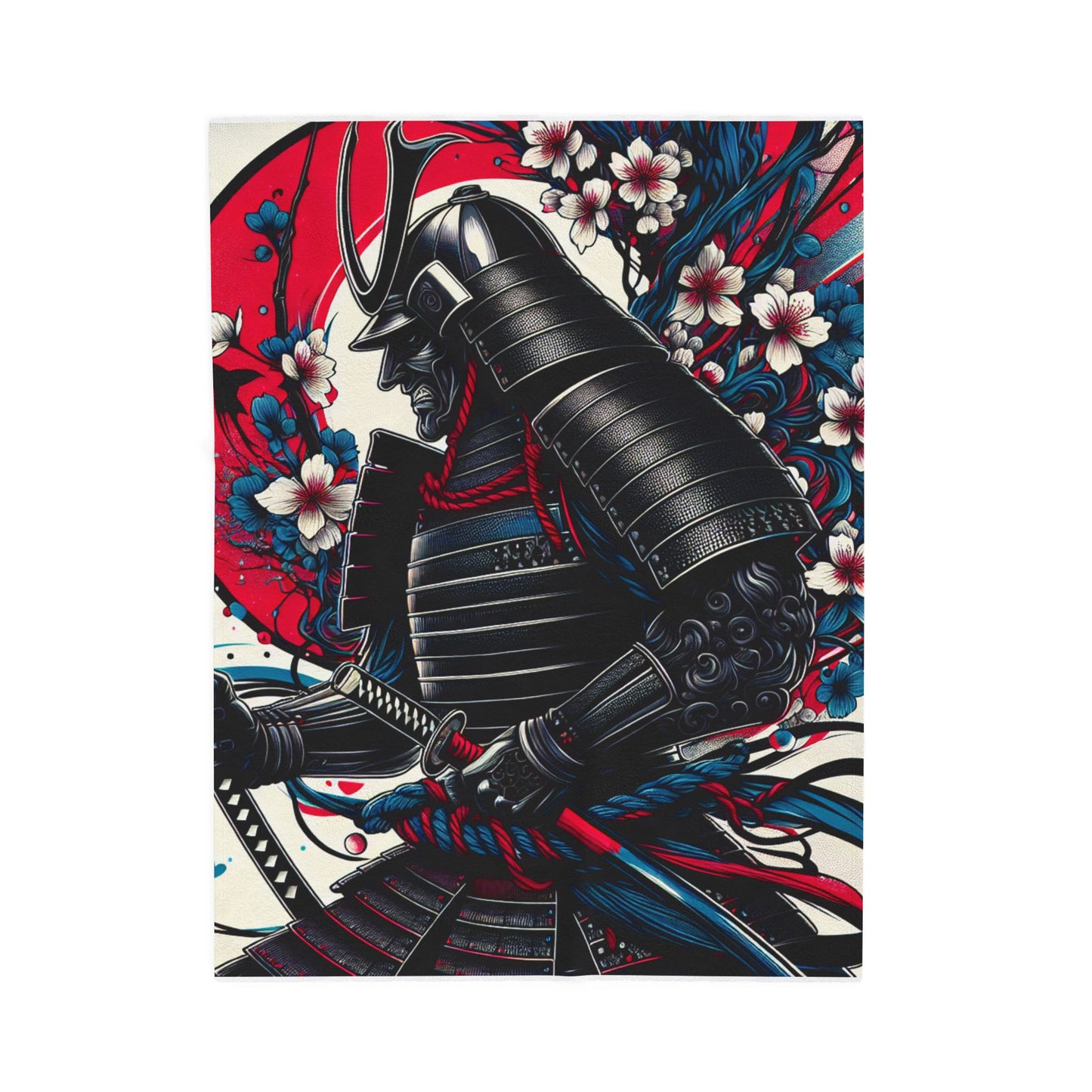 Samurai in Blooming Battle Gear - Plush Blanket