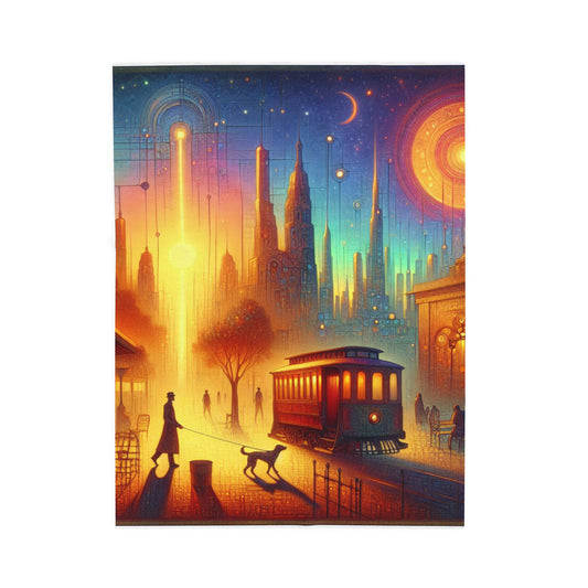 Evening Stroll in the Illuminated City - Plush Blanket