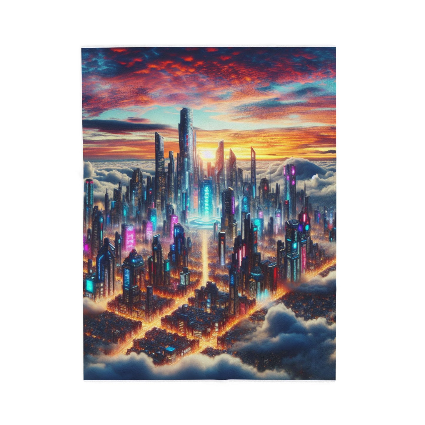 Futuristic Skyscrapers Above the Clouds - Plush Blanket