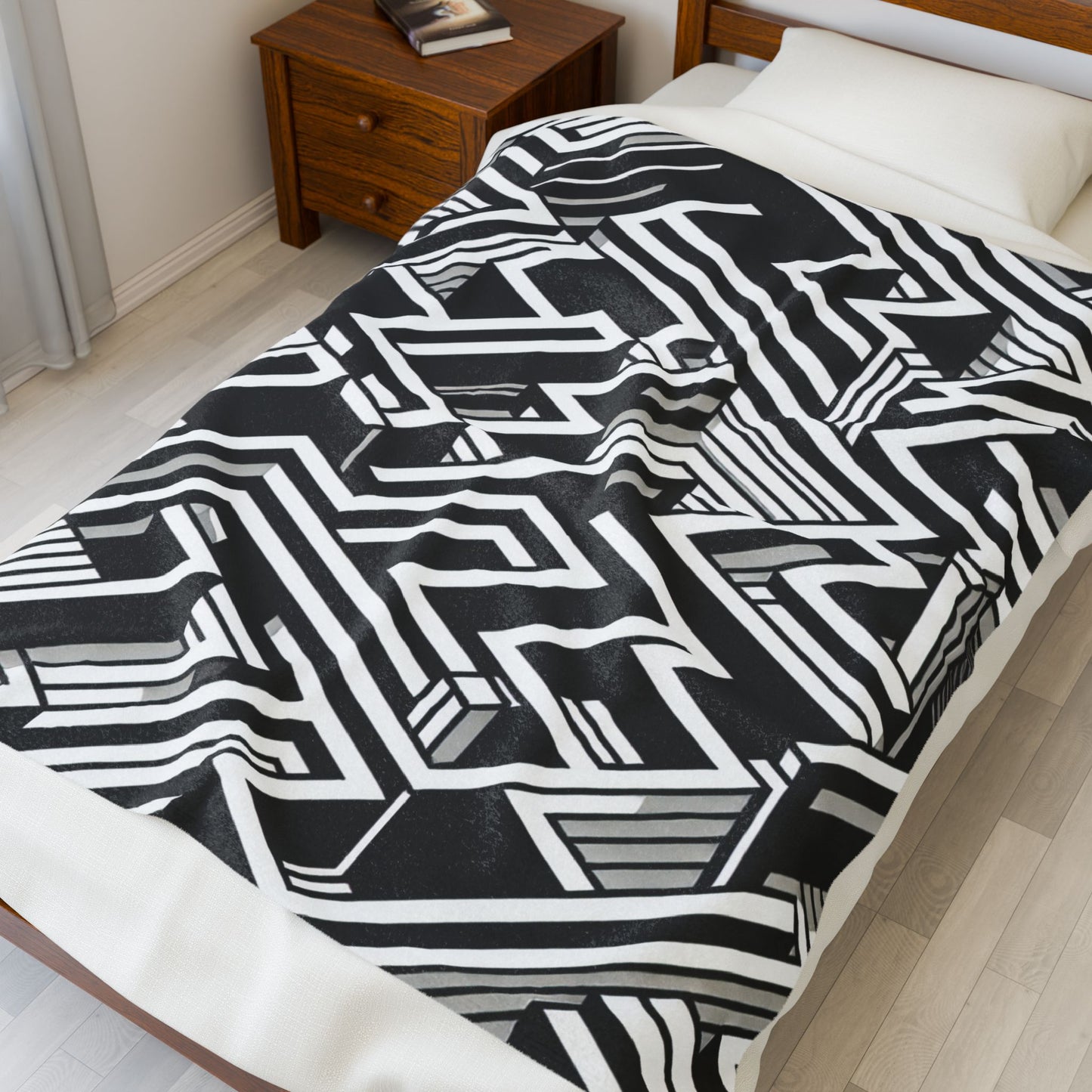 Maze of Depth and Contrast - Plush Blanket