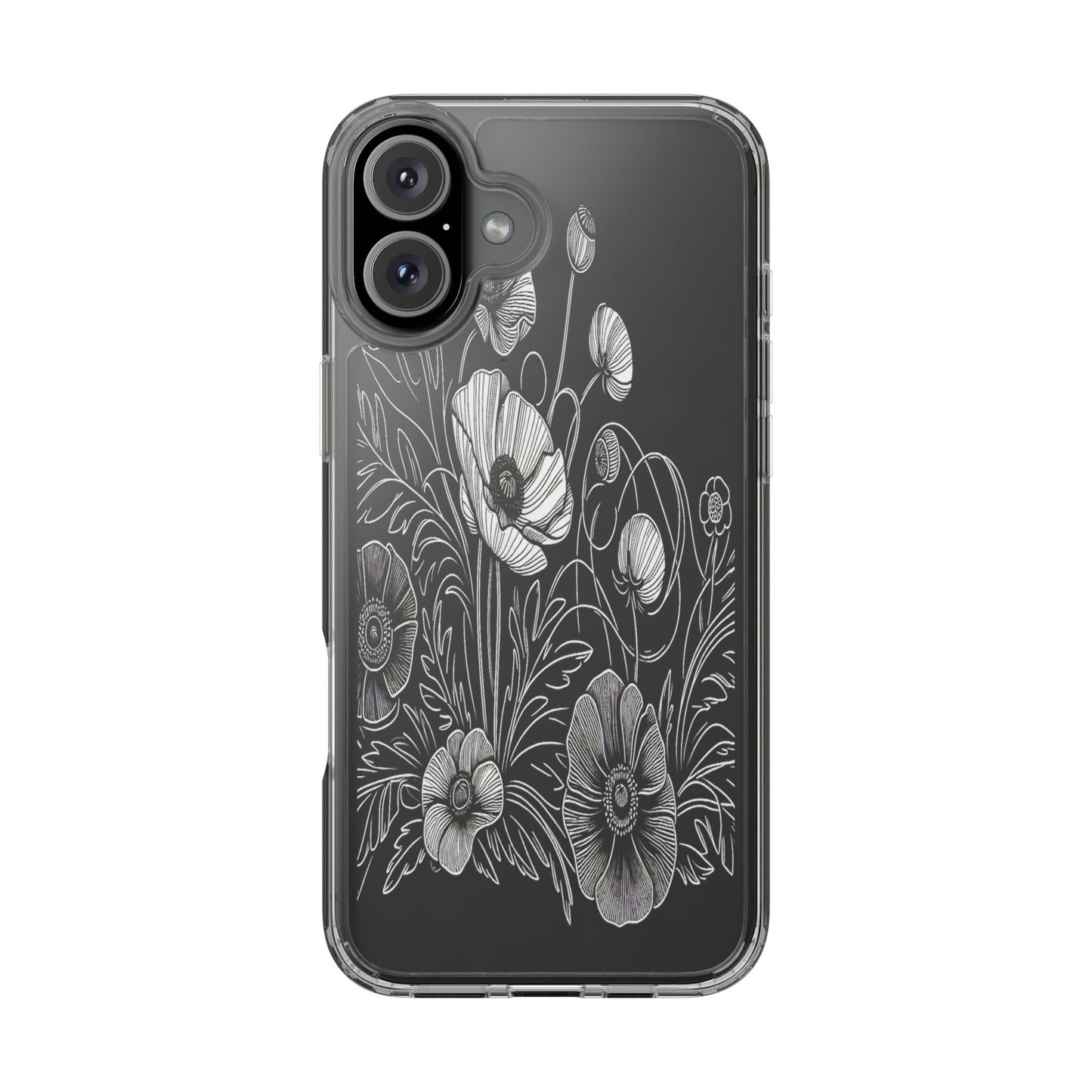 Transparent Black and White Floral Design Iphone Case Compatible With Iphone 16 15 14 - Clear Phone Cover