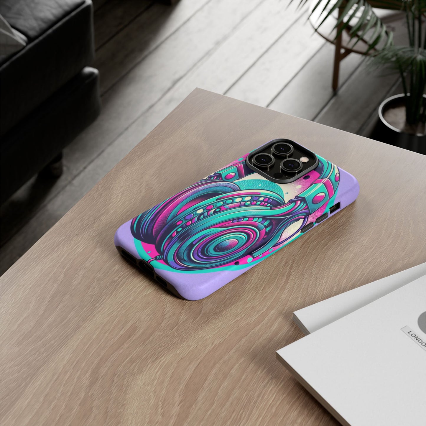 Custom ProtectiveHeadphone Vibes in Electric ColorsIphone Case Compatible With Iphone 16 15 14 - Phone Cover