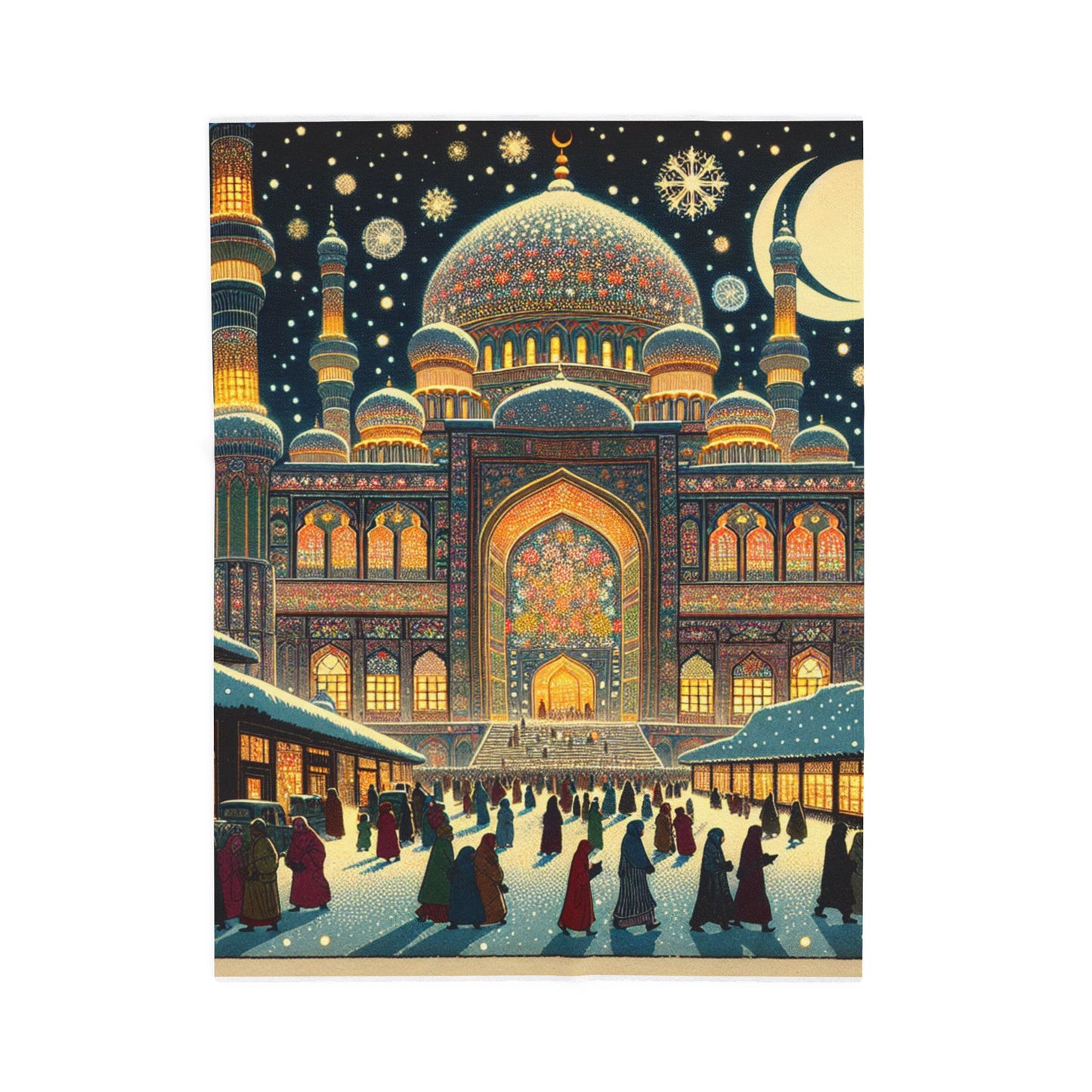Snowy Night at the Grand Mosque - Plush Blanket
