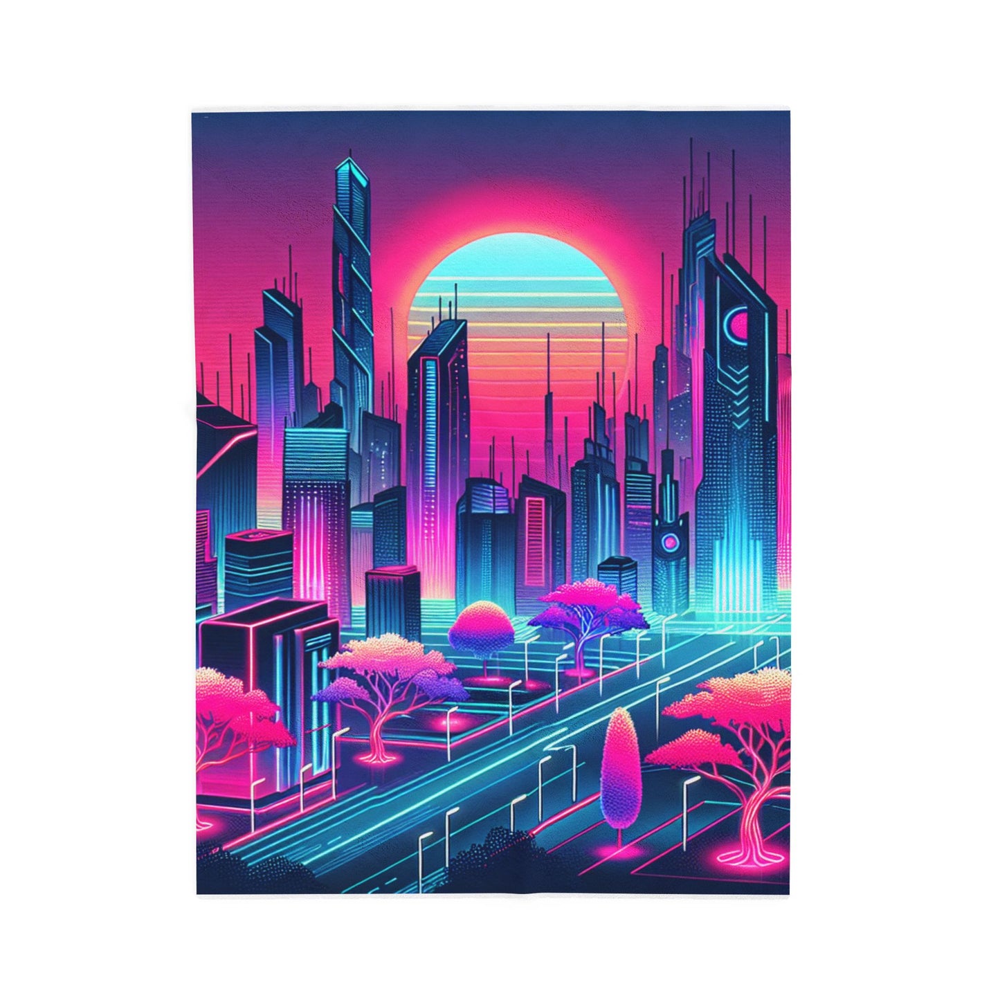 Futuristic Neon Metropolis - Plush Blanket