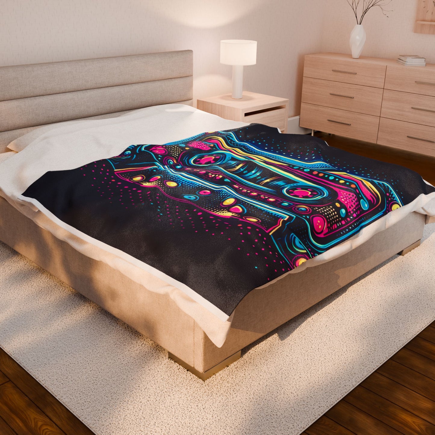 Retro Rhythm in Neon Tones - Plush Blanket