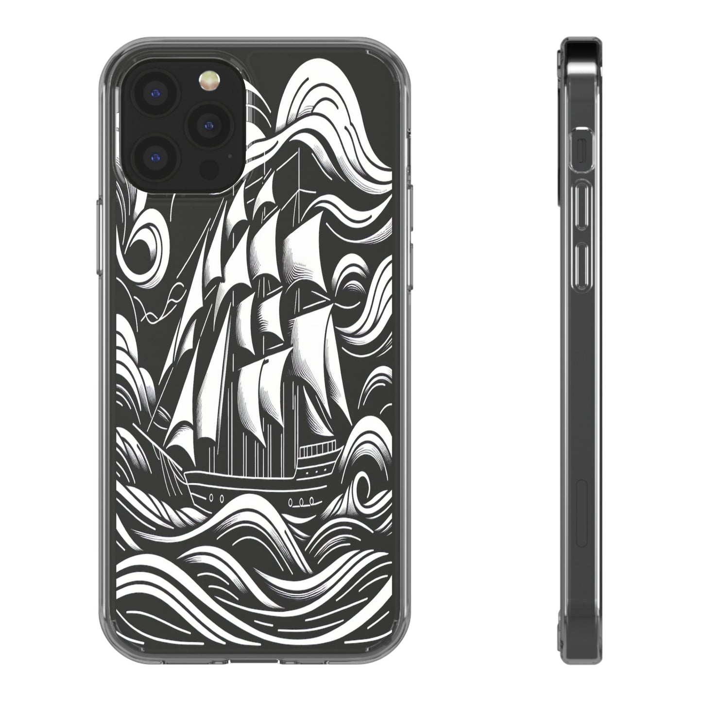 Transparent Journey on the Waves Iphone Case Compatible With Iphone 16 15 14 - Clear Phone Cover