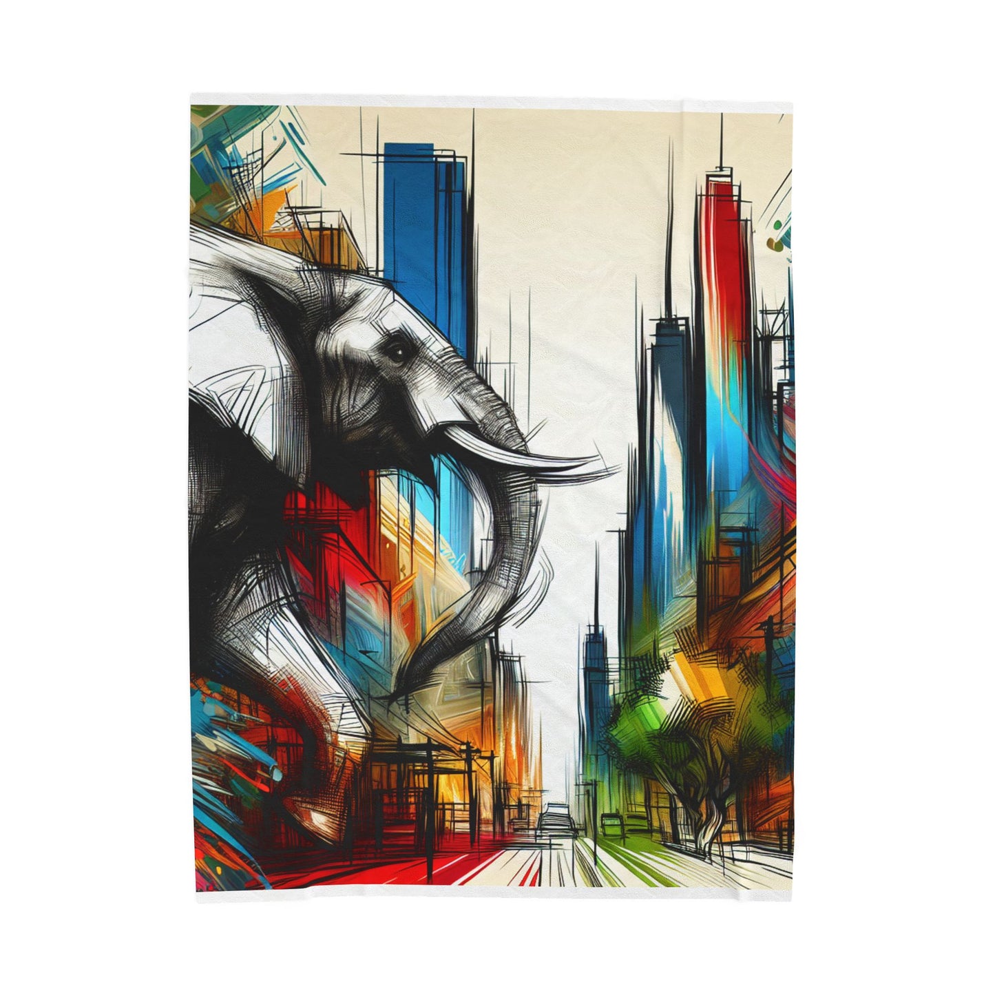 Cityscape with Elephant Illusion - Plush Blanket