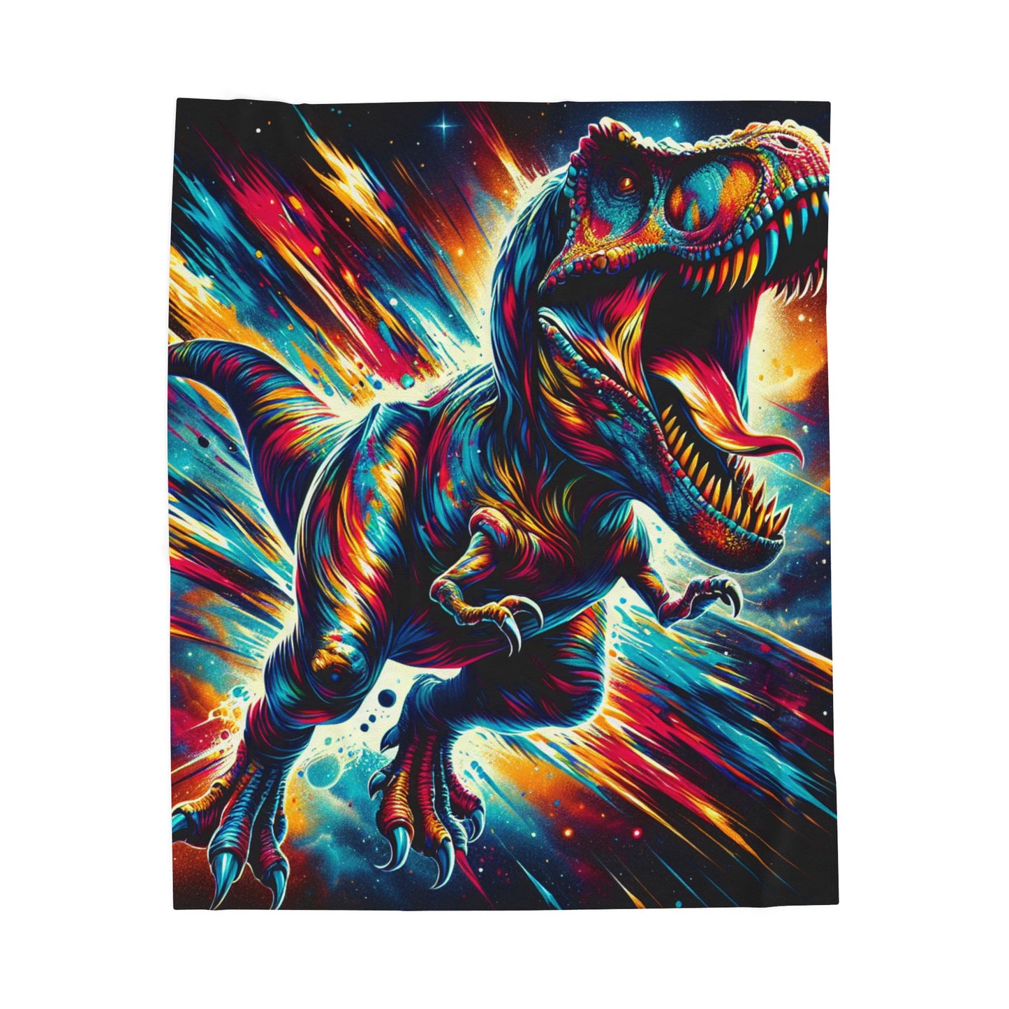 Dinosaur in Cosmic Explosion - Plush Blanket