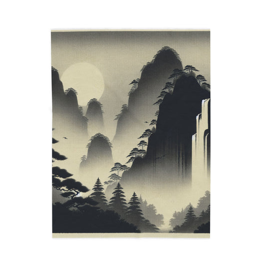 Mystical Peaks and Waterfall Scene - Plush Blanket