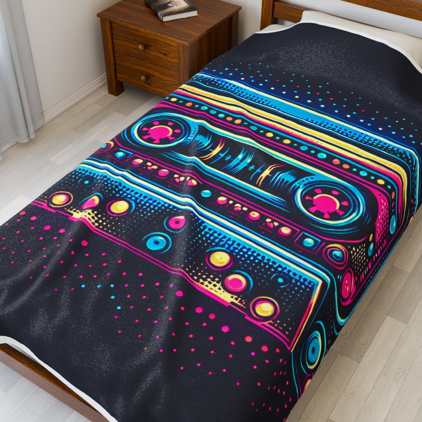 Retro Rhythm in Neon Tones - Plush Blanket