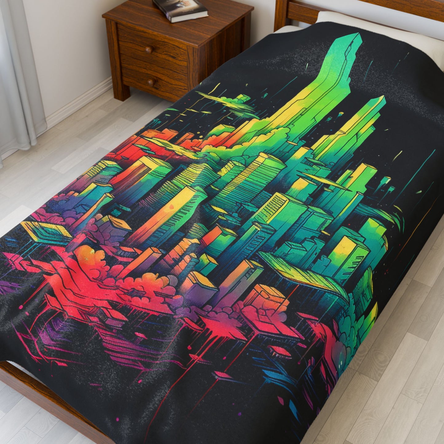 Neon Metropolis Dreamscape- Plush Blanket