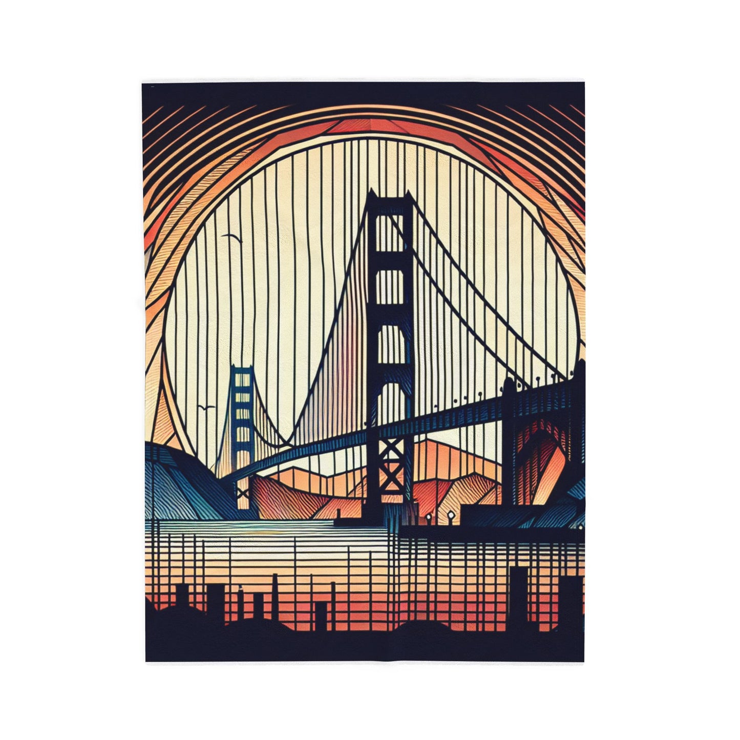 Golden Gate Graphic Panorama- Plush Blanket
