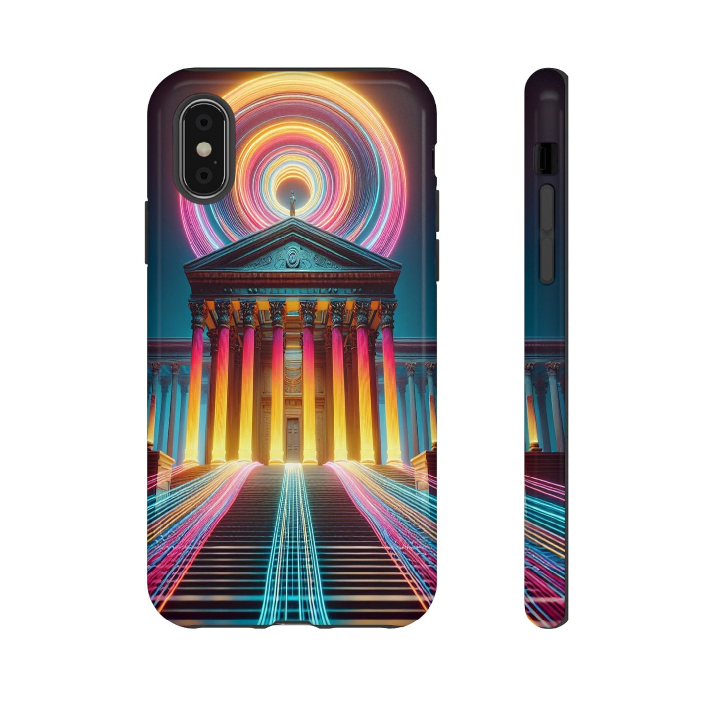 Illuminated Landmark with Colorful Trails - Phone Case