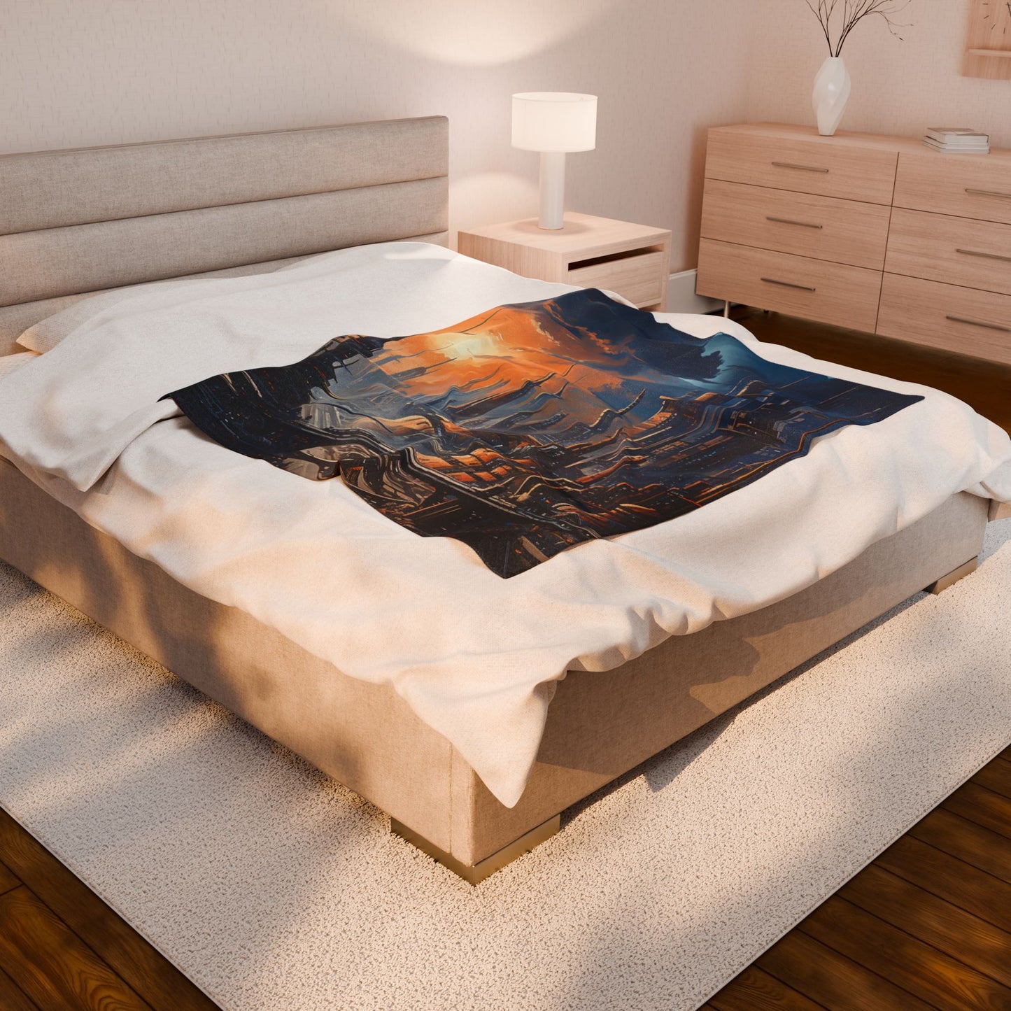 Sunset Over Future Metropolis- Plush Blanket