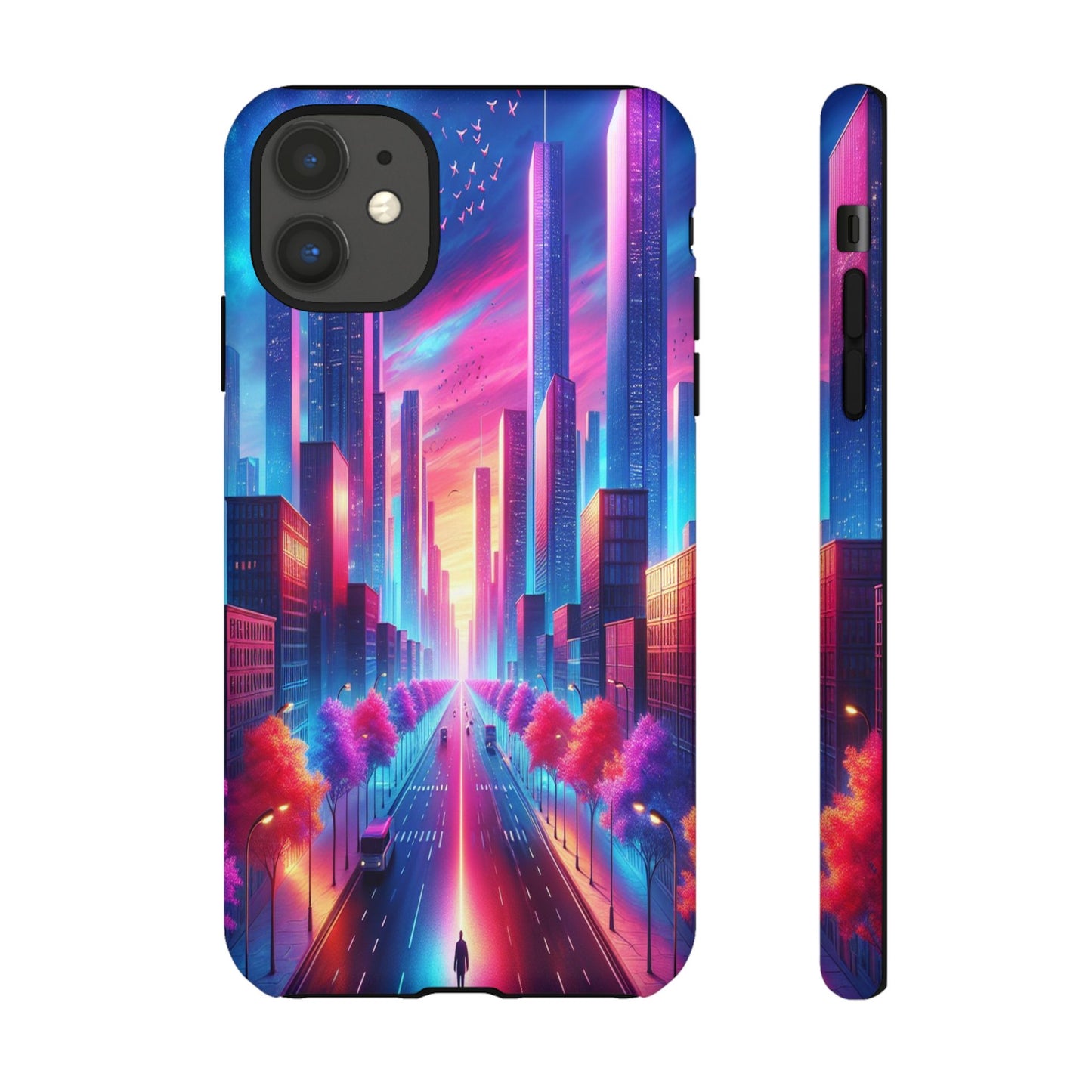 Protective Wanderer in a Luminous Cityscape Iphone Case Compatible With Iphone 16 15 14 - Phone Cover