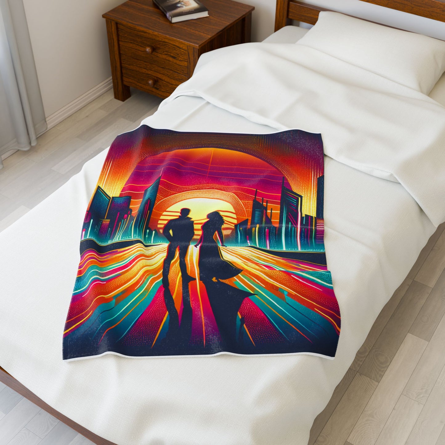Illuminated Cityscape Encounter - Plush Blanket
