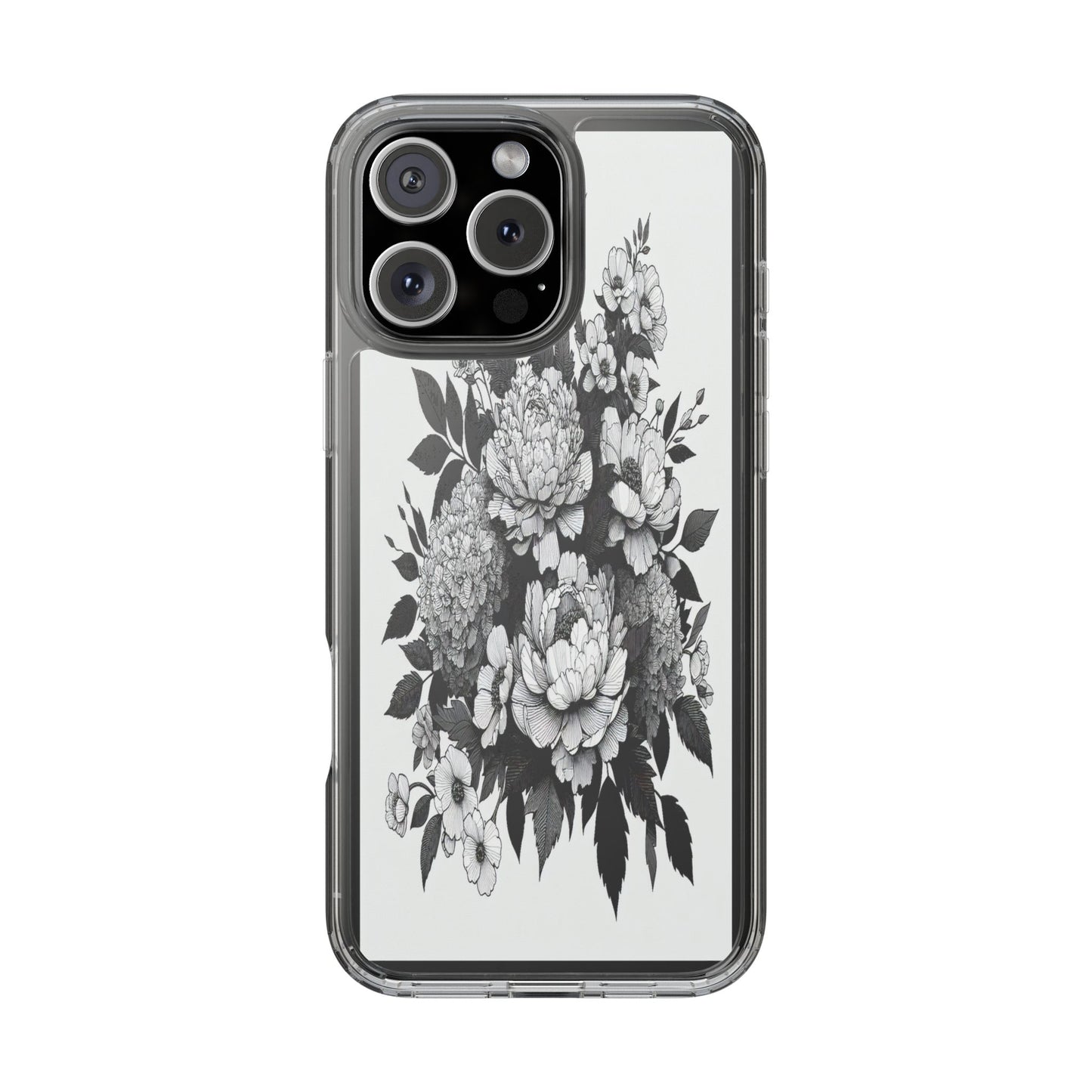 Transparent Floral Arrangement in Black and White Iphone Case Compatible With Iphone 16 15 14 - Clear Phone Cover