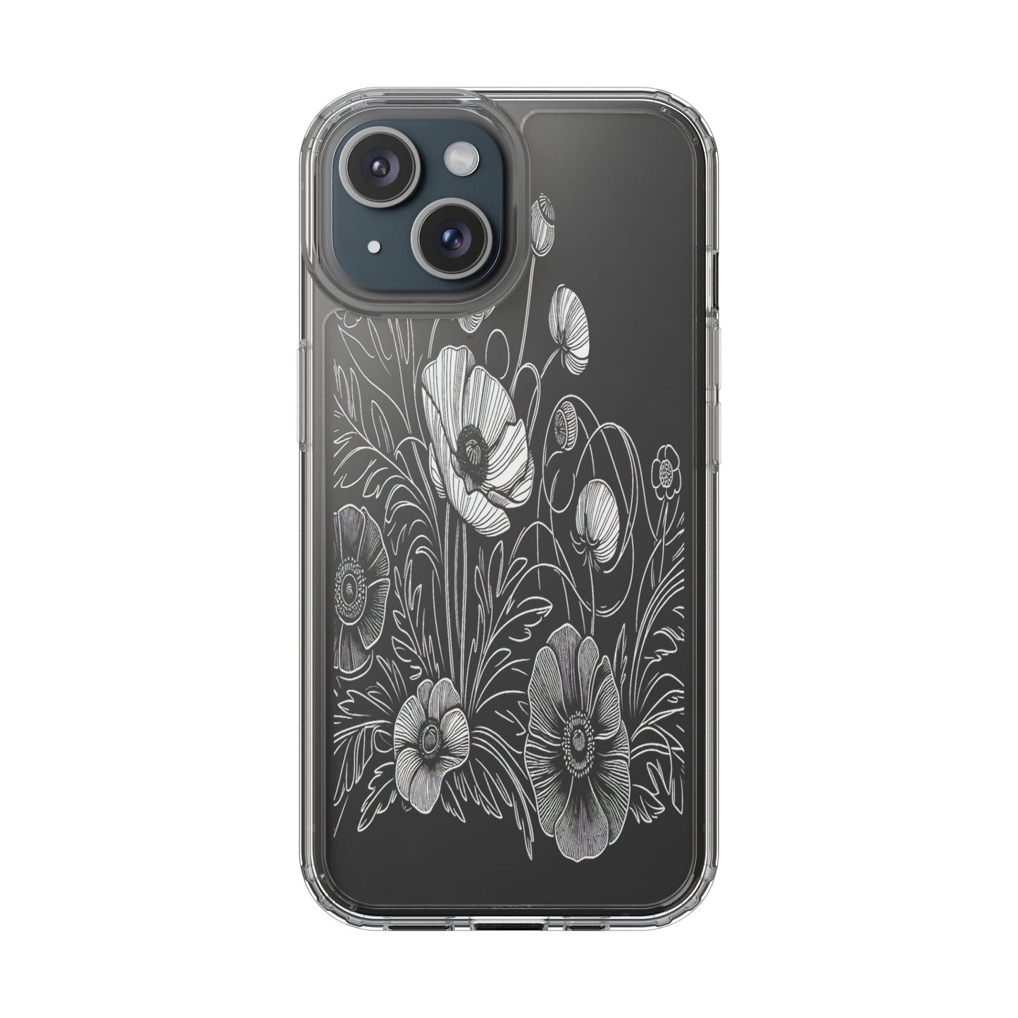 Transparent Black and White Floral Design Iphone Case Compatible With Iphone 16 15 14 - Clear Phone Cover