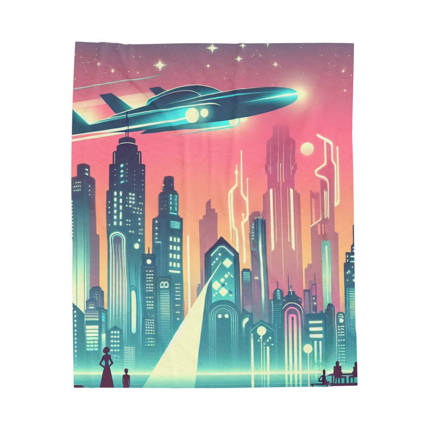 Futuristic Skyline Scene - Plush Blanket