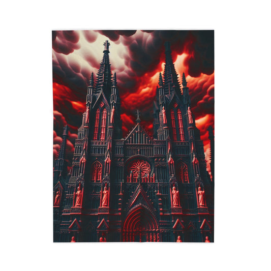 Gothic Splendor Beneath Fiery Skies - Plush Blanket