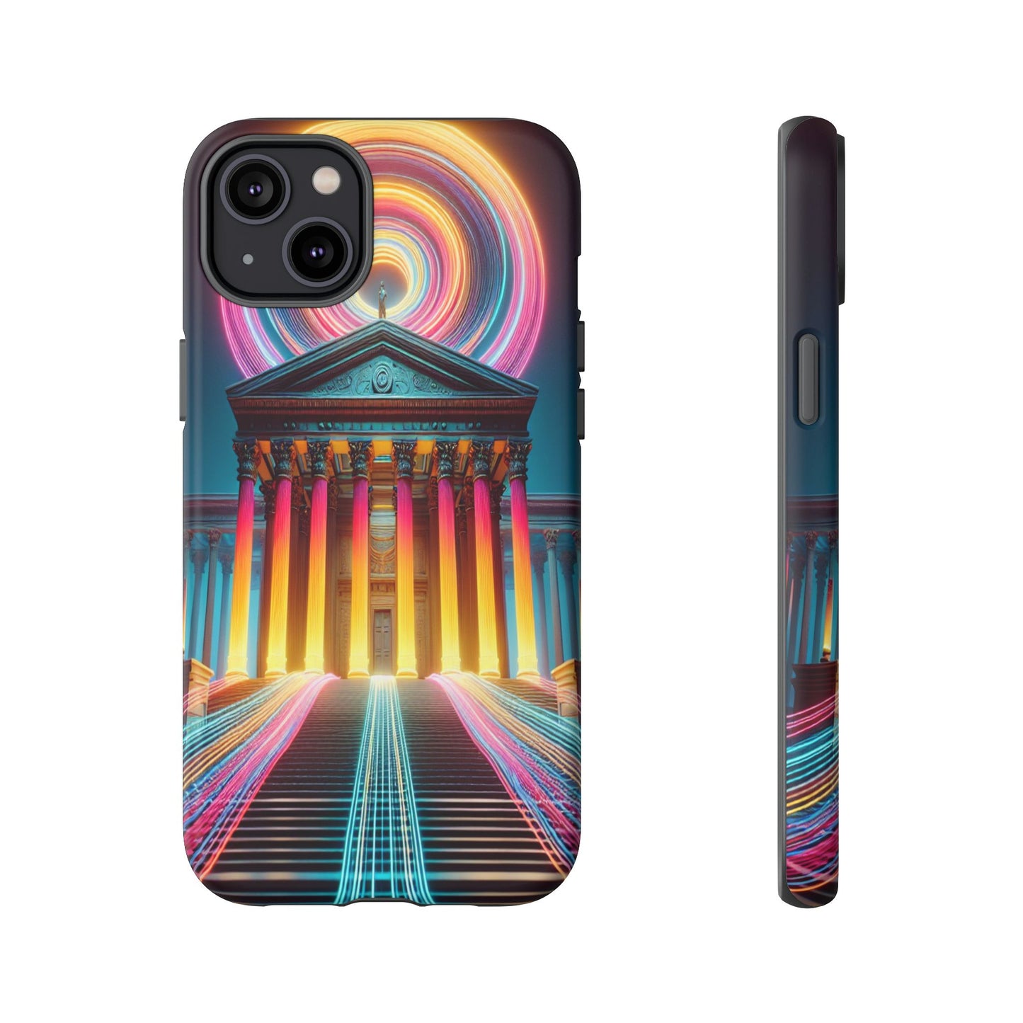 Illuminated Landmark with Colorful Trails - Phone Case