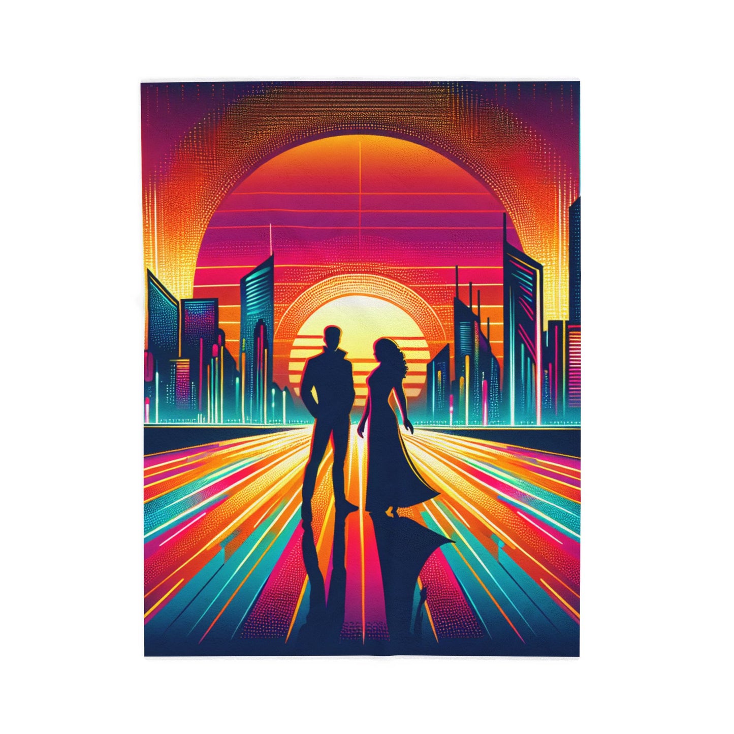 Illuminated Cityscape Encounter - Plush Blanket