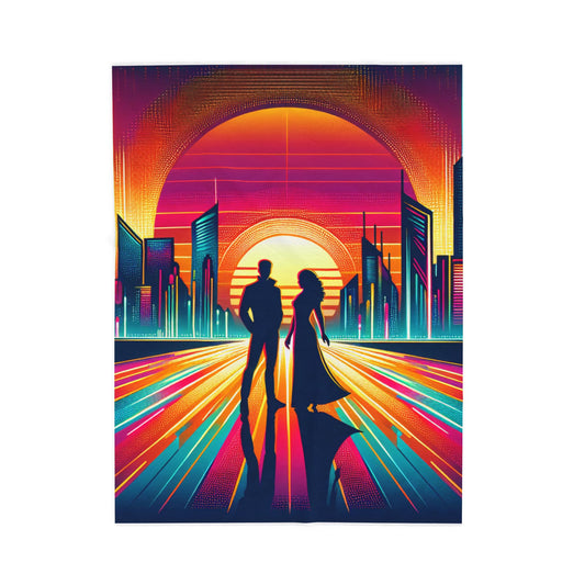 Illuminated Cityscape Encounter - Plush Blanket