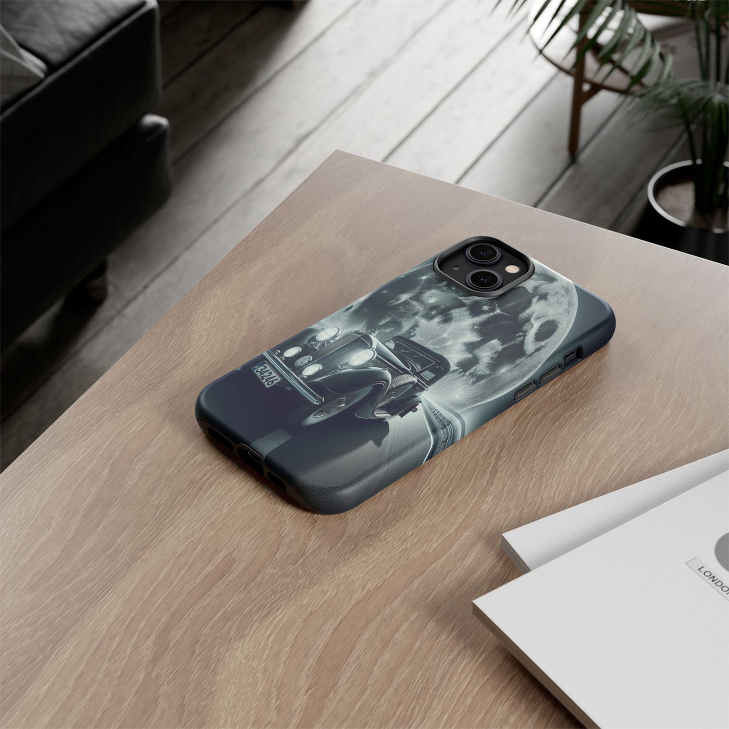 Moonlit Journey with Classic Car - Phone Case