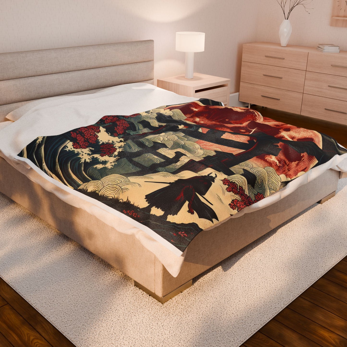 Samurai under the Vast Moon - Plush Blanket