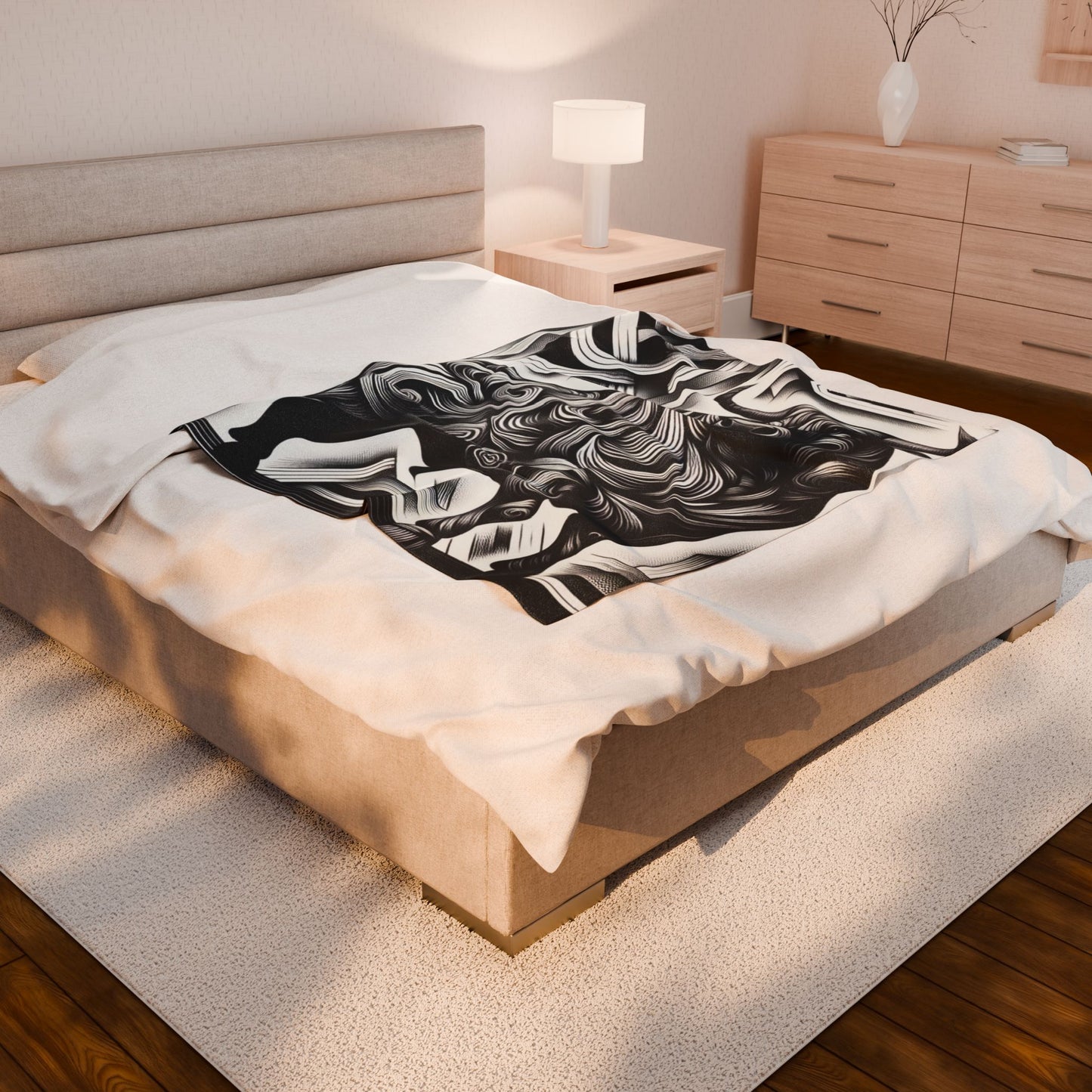 Majestic Bull in Monochrome Splendor - Plush Blanket