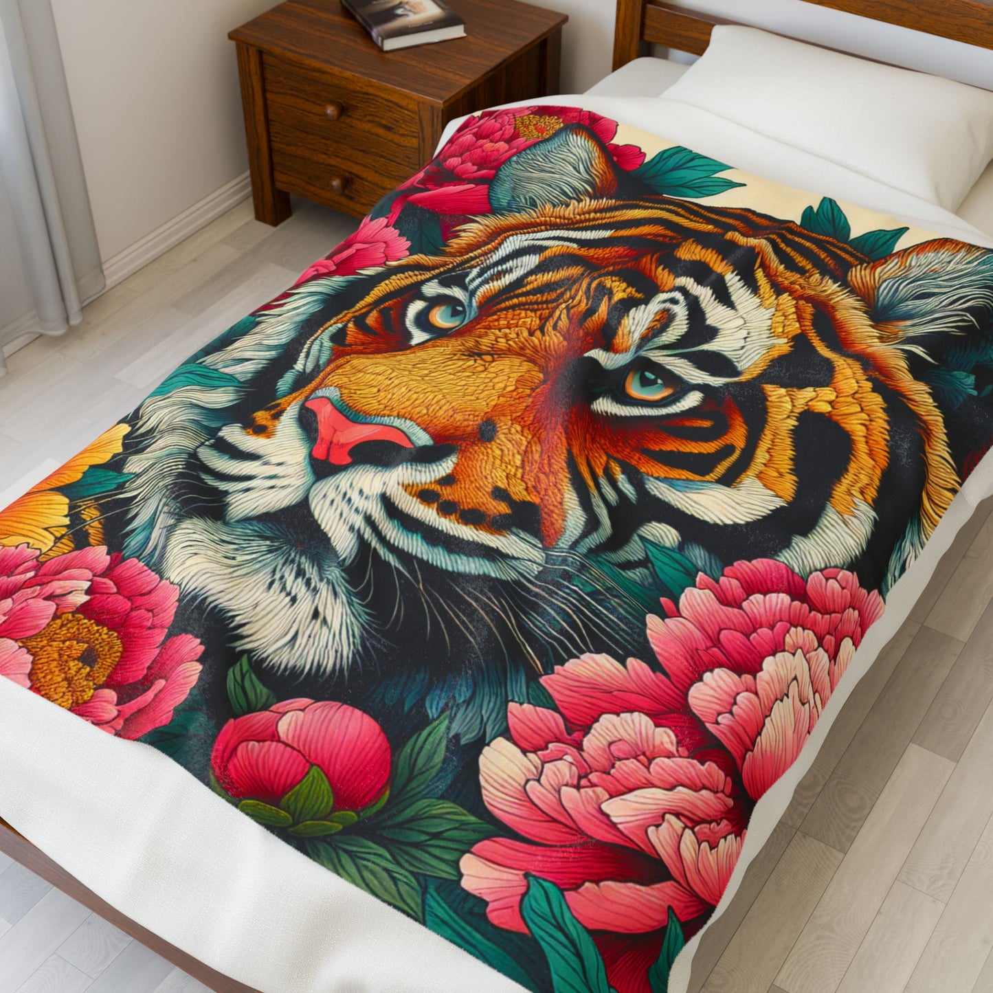 Tiger Amidst Blossoms - Plush Blanket