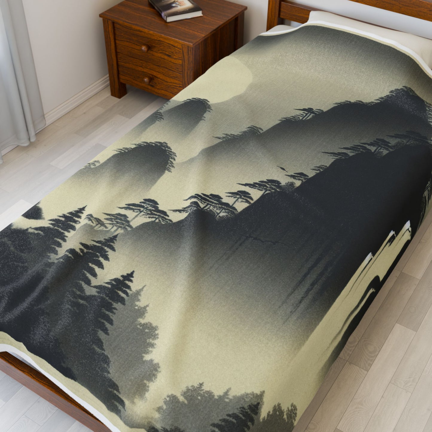 Mystical Peaks and Waterfall Scene - Plush Blanket