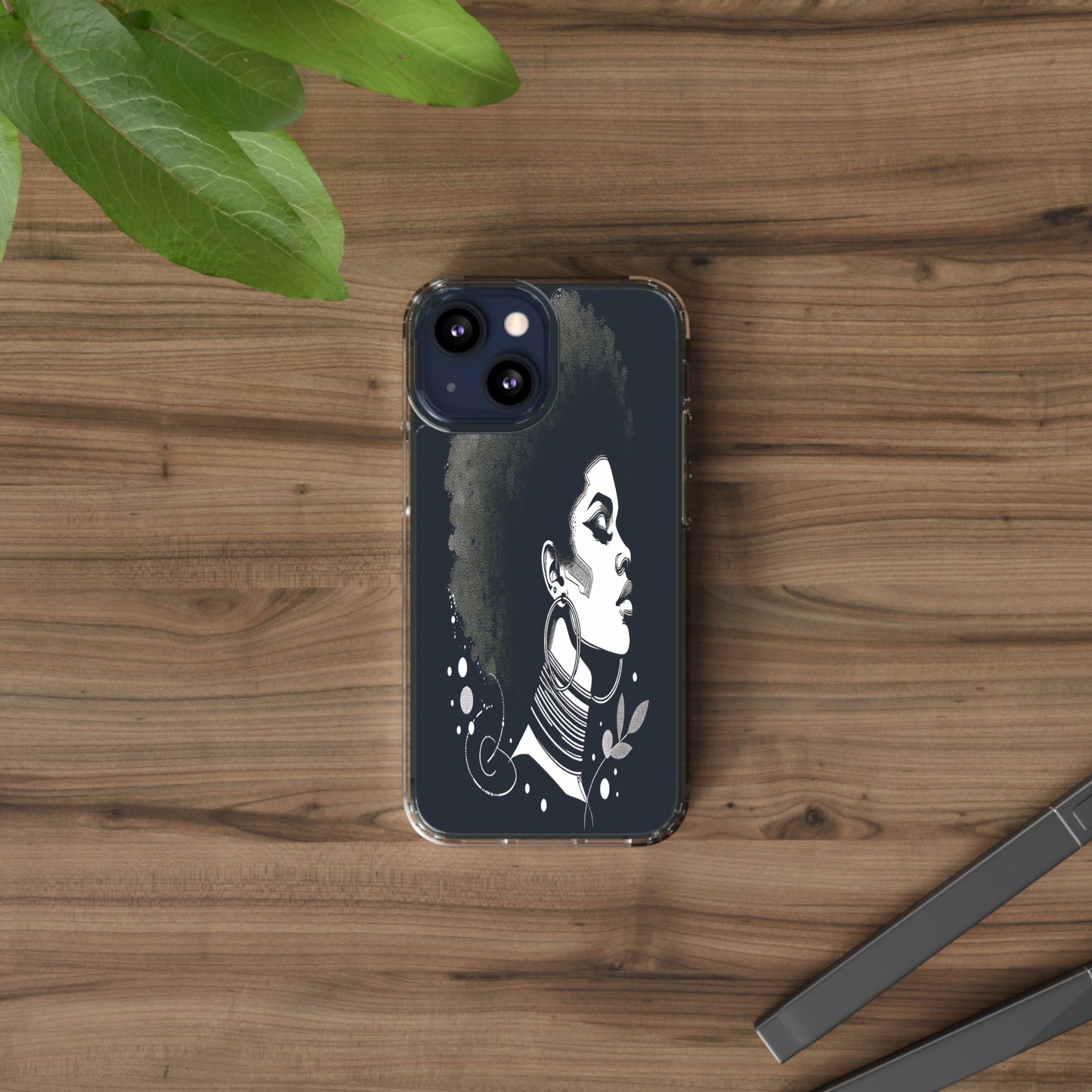 Transparent Afro Goddess Portrait Iphone Case Compatible With Iphone 16 15 14 - Clear Phone Cover