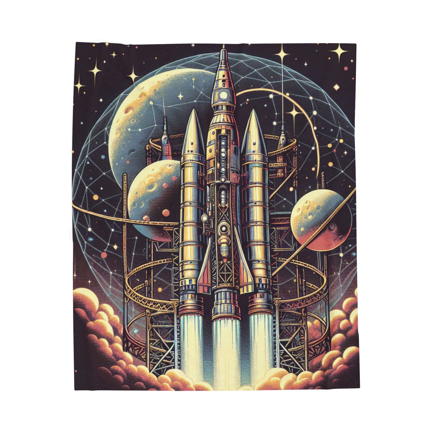Rocket Voyage to the Stars - Plush Blanket