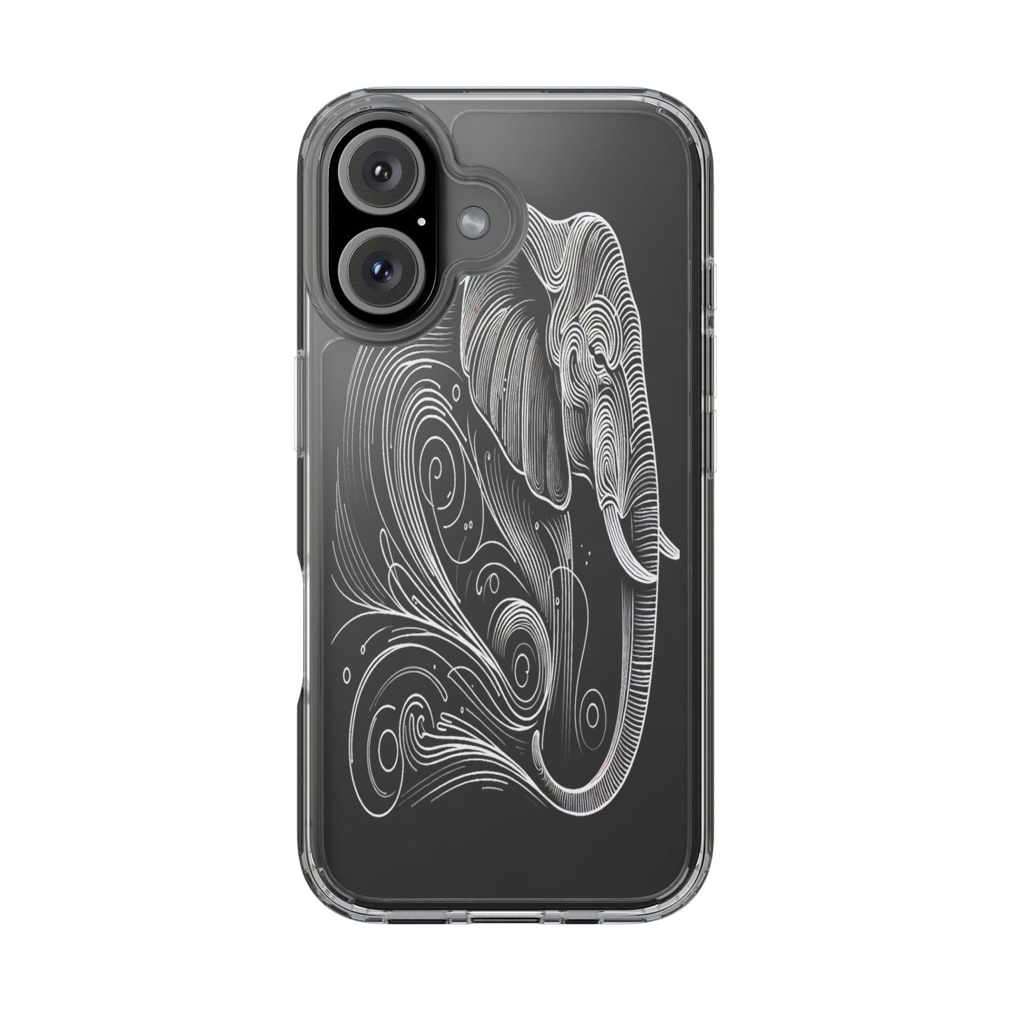Transparent Elephant in Flowing Lines Iphone Case Compatible With Iphone 16 15 14 - Clear Phone Cover
