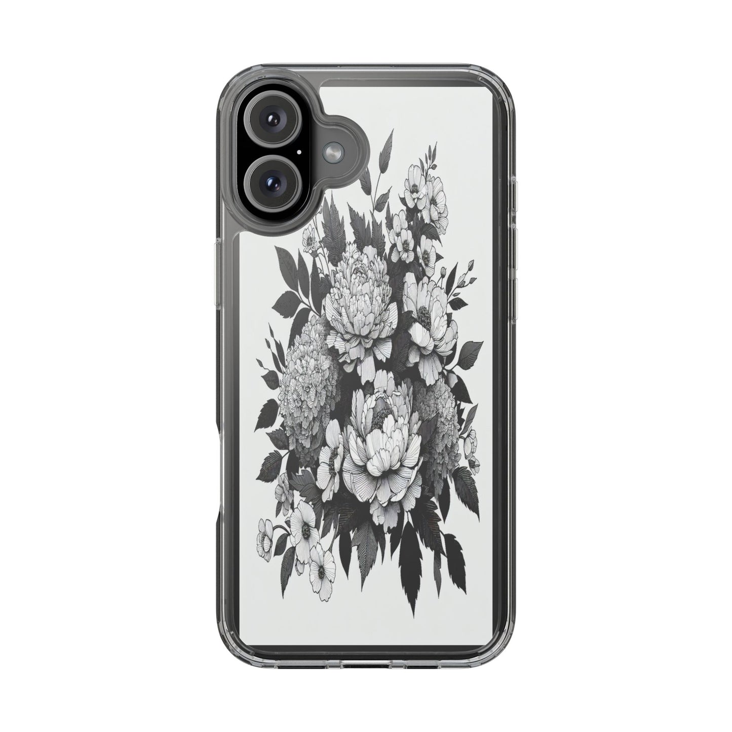 Transparent Floral Arrangement in Black and White Iphone Case Compatible With Iphone 16 15 14 - Clear Phone Cover