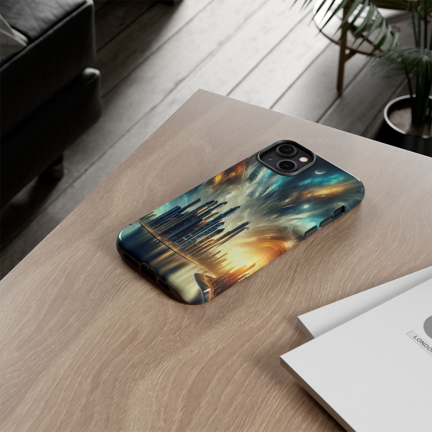 Cityscape under Celestial Tapestry - Phone Case