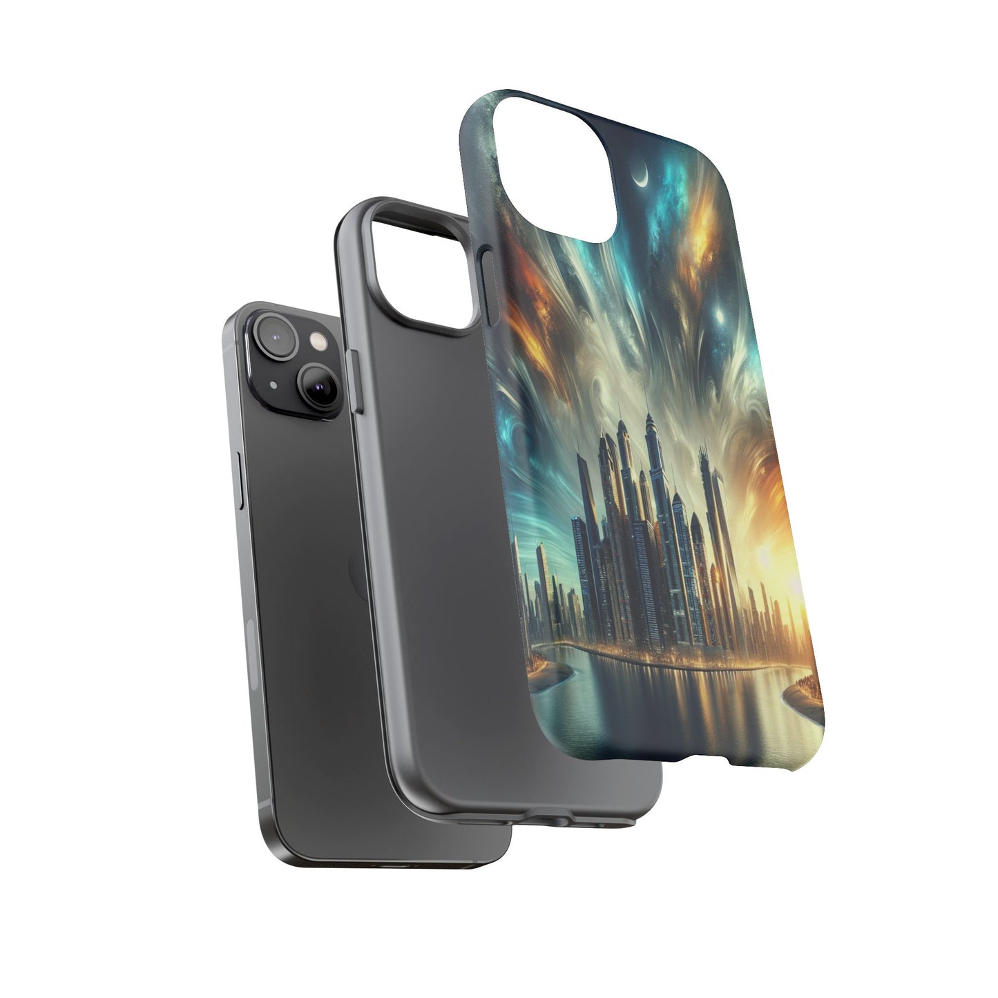 Cityscape under Celestial Tapestry - Phone Case