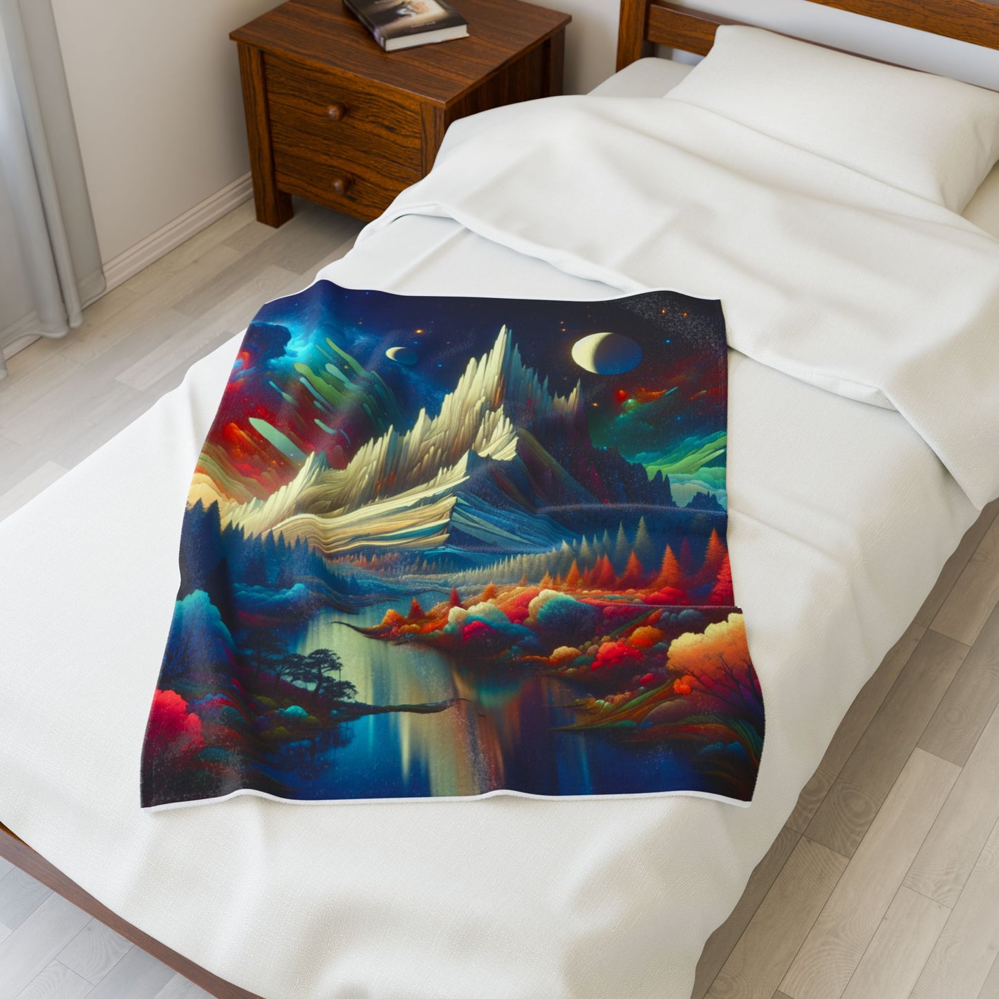 Celestial Peaks in a Colorful Landscape - Plush Blanket