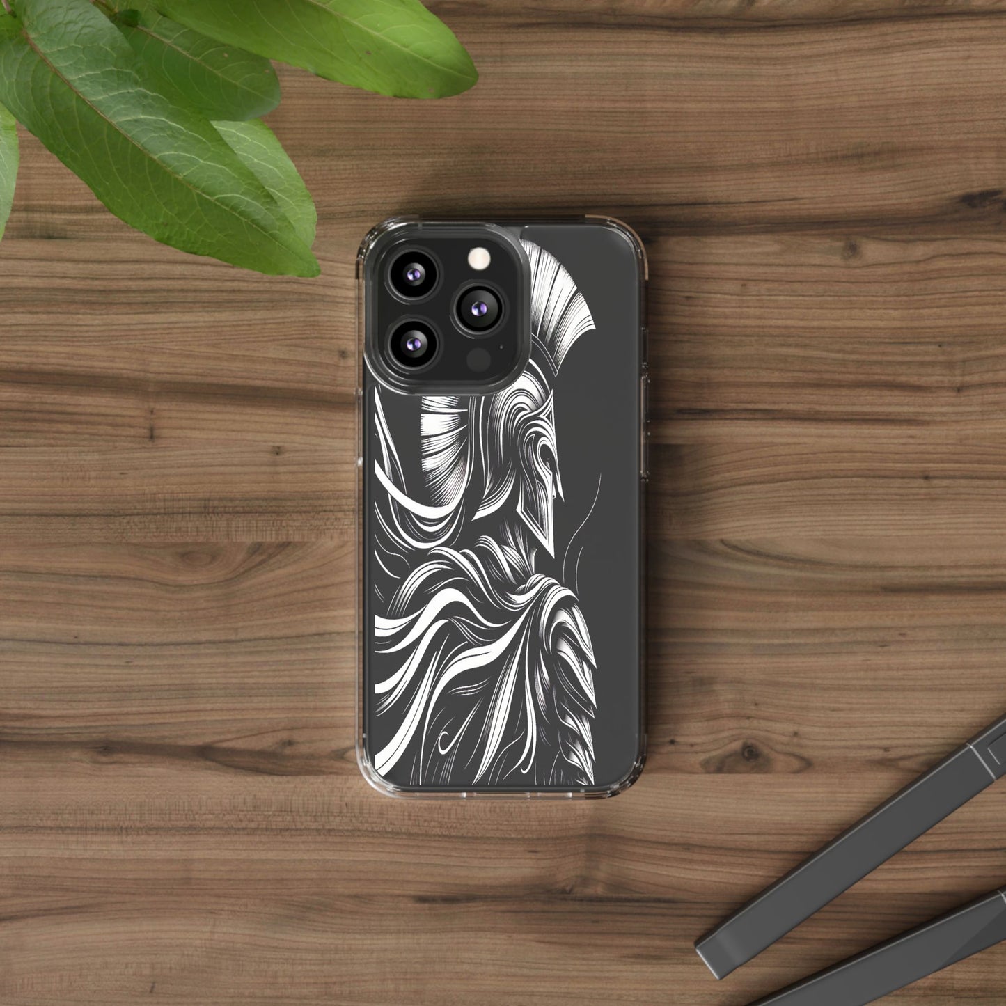 Transparent Helmeted Sentinel in Monochrome Motion Iphone Case Compatible With Iphone 16 15 14 - Clear Phone Cover