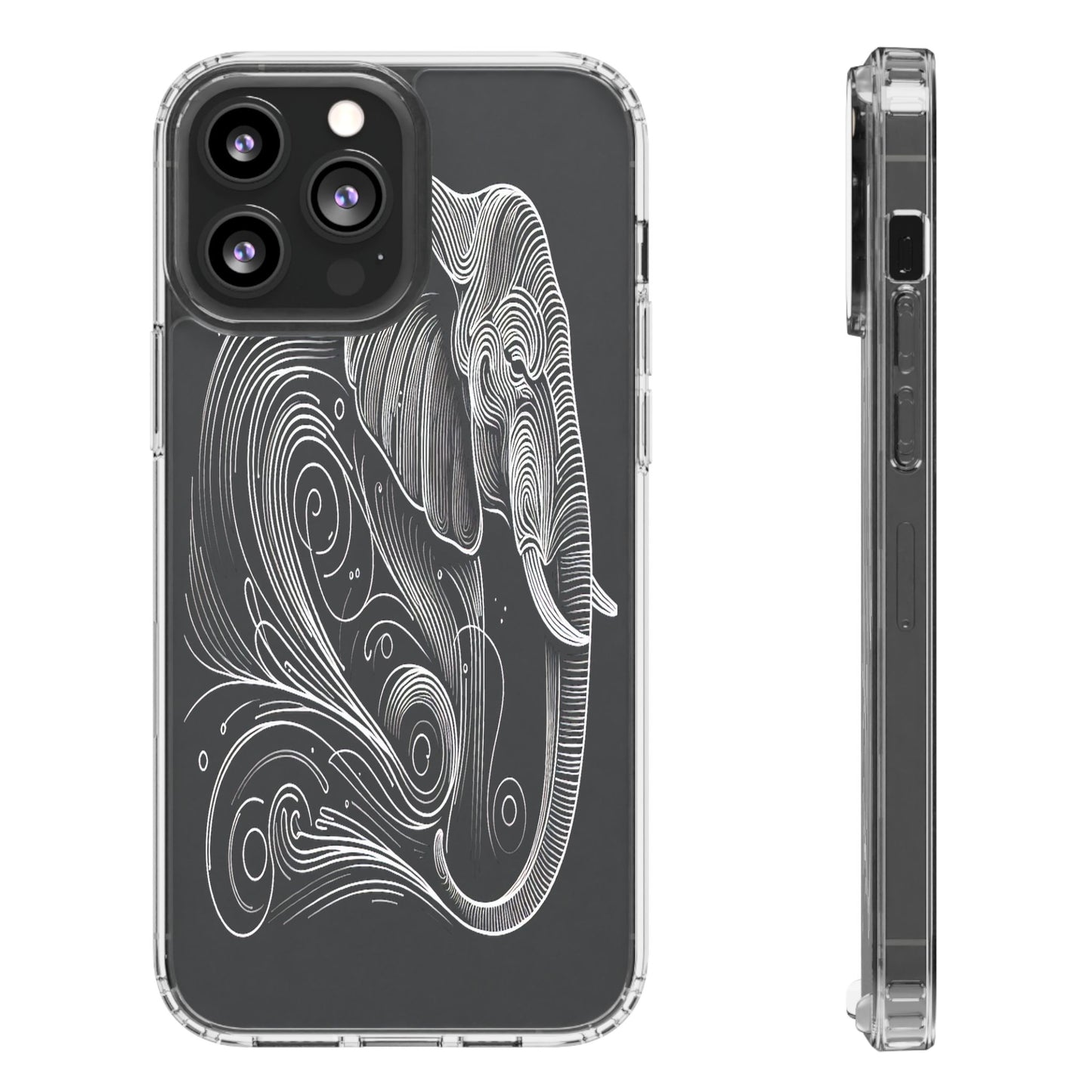 Transparent Elephant in Flowing Lines Iphone Case Compatible With Iphone 16 15 14 - Clear Phone Cover