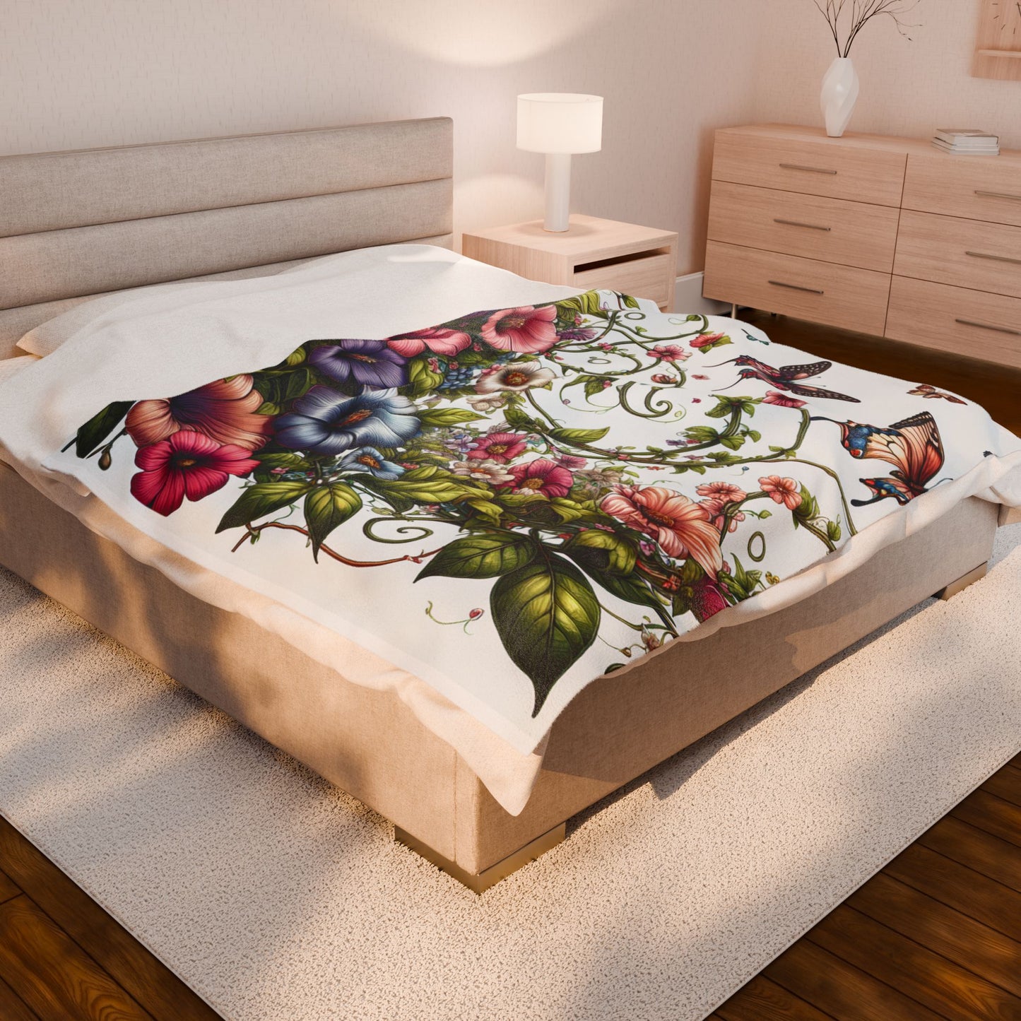 Butterflies and Springtime Blooms- Plush Blanket